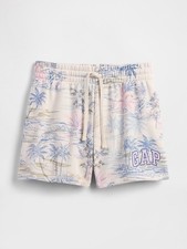 Gap Girls' Tropical Print Sweat Shorts S Beige Blue Pink Cotton Drawstring