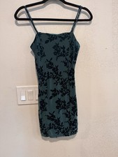 Juniors Velvet Burnout Mini Goth Grunge Dress Stretch Fairy S Green Floral