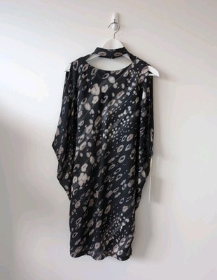 Kit Willow Dress Size AU 6 US 2 Black Grey Halter Neck Leopard Print Drape BNWT
