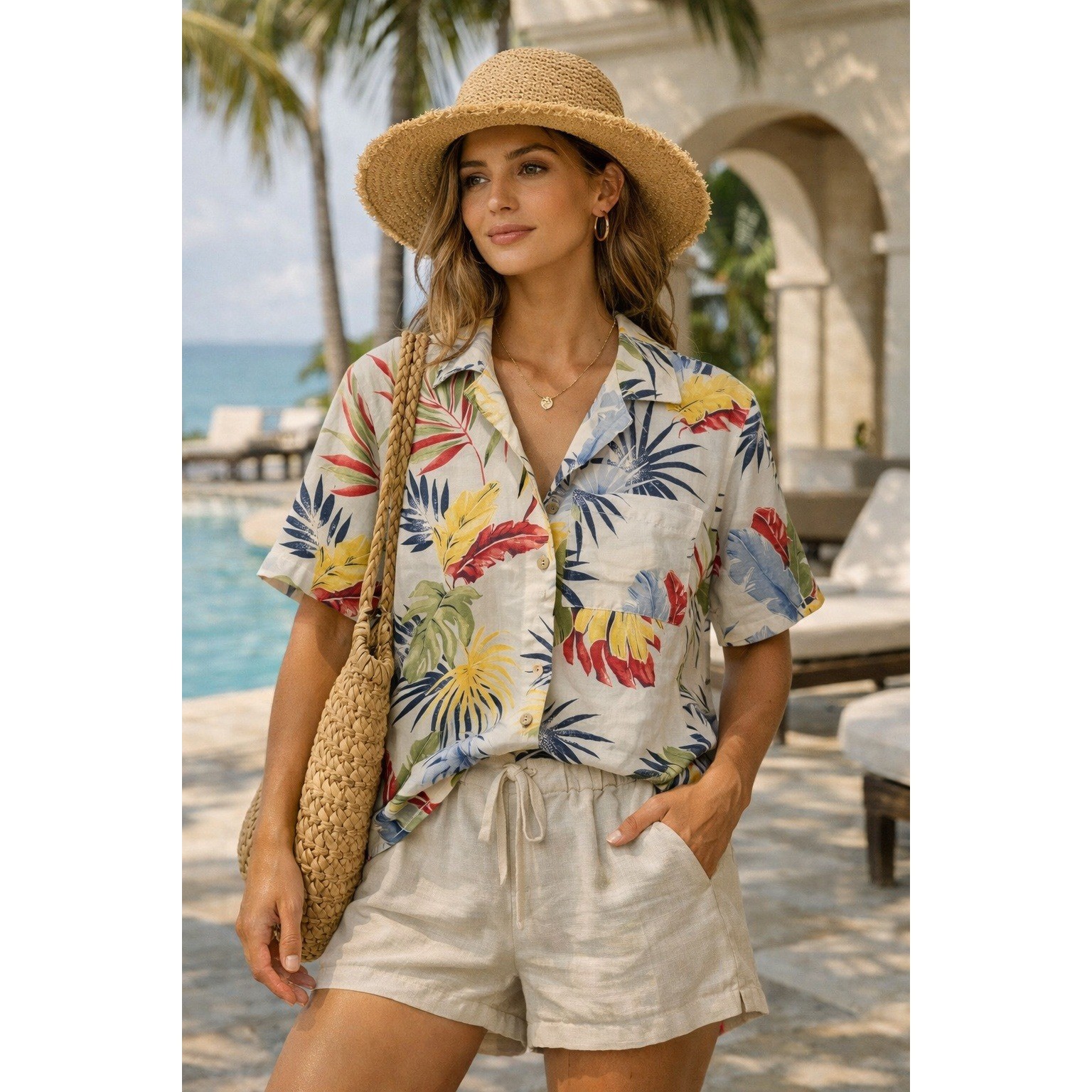 Vintage Tapestry Women's Resort Style Tropical Button Up Shirt Made in USA