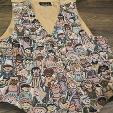Vintage Nadia Vest Womens Medium Tapestry Children Print Teacher World USA 90s