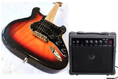  HOLIDAY SALE! +AMP! Unmkarked ''S'' Style Electric Guitar +Case/Bag +Whammy!