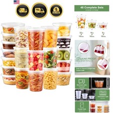 Deli Containers with Lids 48 Sets, 32/16/8 oz X 16 Set Each, BPA Free Airti...