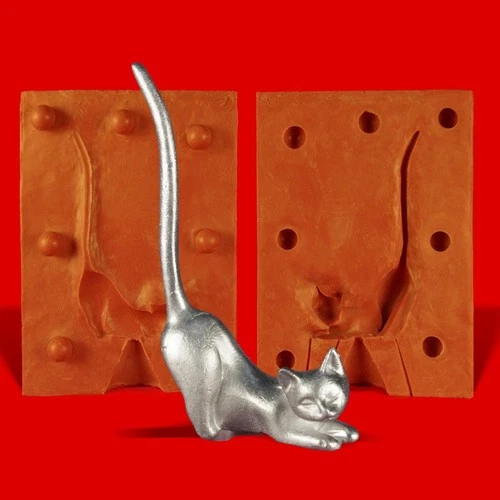 Pewter mould ring holder cat kneeling approx. 60 g pure pewter