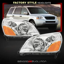 For 2003-2005 Honda Pilot Chrome OE Style Amber Headlights Headlamps Left+Right