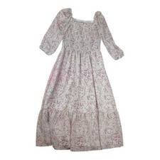 Loft size medium floral smocked peasant dress white pink doen hill boho