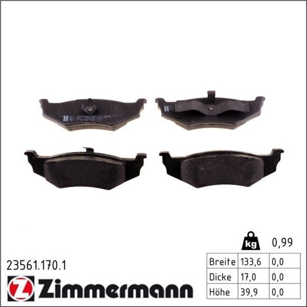 Zimmermann 23561.170.1 Bremsbelagsatz FüR Chrysler Dodge PT Cruiser Sebring PL-image