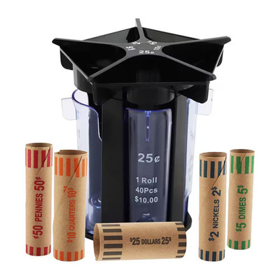 5-In-1 Coin Counter Sorter Tube with Coin Wrappers Quick Accurate Change Organiz