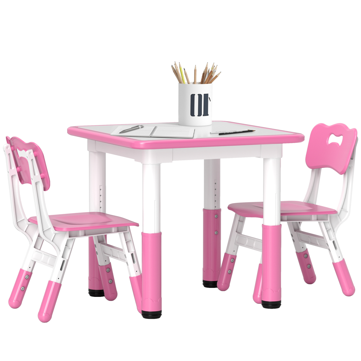 Pink Kids Table and Chair Set Height Adjustable Playroom Activity 3 Piece - Image 2