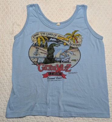 Vtg 1987 CURRENT RIVER Tank Top GATOR WIZZ Beer AKERS FERRY Canoe Rental L