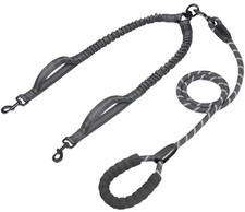 Double Dog Leash with Extra Traffic Handles, 360 Swivel No Tangle Dual Dog Wa...