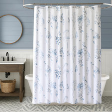 Light Blue and White Coastal Floral Shower Curtain,Waterproof Cute Grandma Core