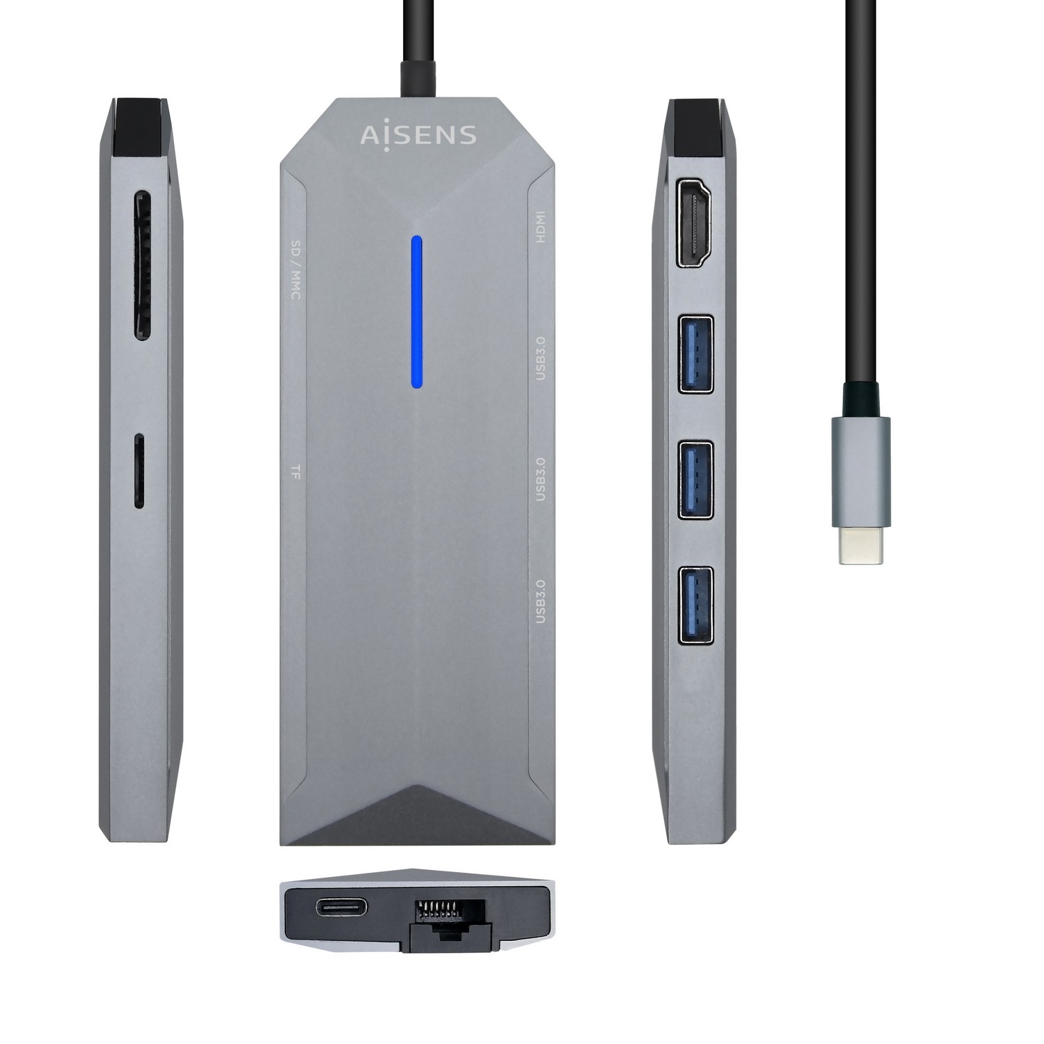 Aisens Docking USB-C 3.2 Multipuerto Gris - Imagen 3