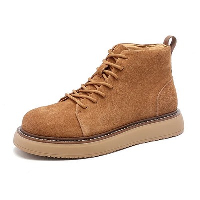 Men Pointed Toe Lace Up Height Increasing Thick Sole Genuine Leather Ankle Boots