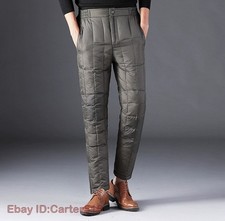 Mens Duck Down Puffer Pants Padded Quilted Trousers Warmer Winter Outdoor Casual