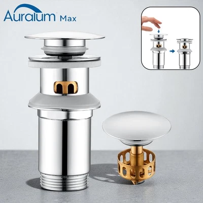 AURALUM MAX Ablaufventil Pop Up Abfluss Ablaufgarnitur mit Überlauf Stöpsel Bad Waschbecken