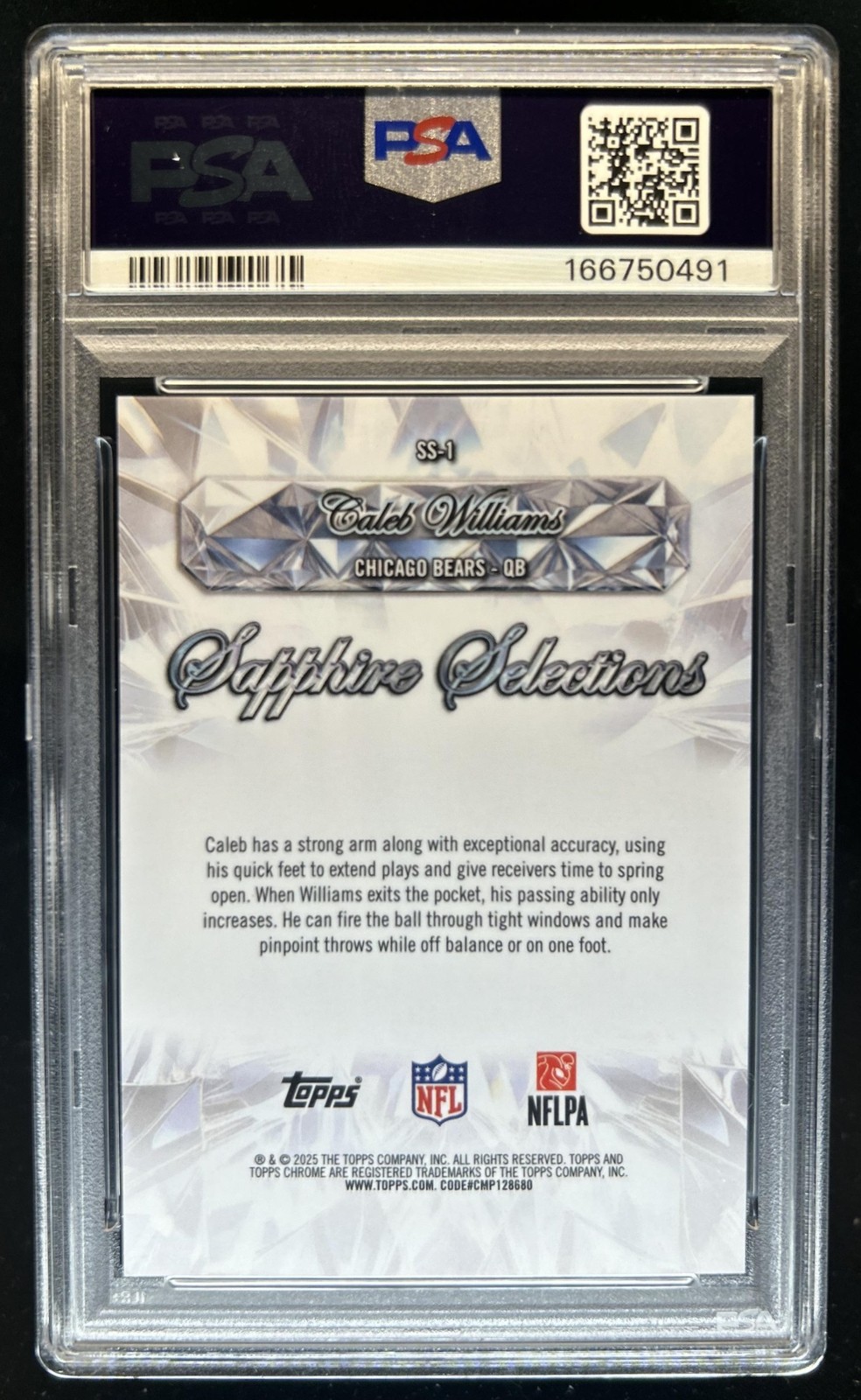 2025 Topps Chrome Sapphire Caleb Williams Selections #SS-1 Bears PSA 10 GEM MINT view 2