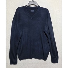 Dockers Mens V-Neck Long Sleeve Sweater Navy Blue Textured Knit Pullover Size M