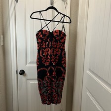 Nasty Gal Sworn to Secrecy Dress Black Red Rose Sheer Lined Sheer Womens Size S