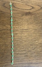 Natural Green Emerald & Diamond Tennis Bracelet Stamped 14K Yellow Gold