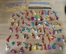 Vintage 1980's Bell Charms 6 Necklaces Bracelet 71 Charms Lot