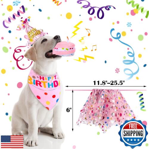 Weewooday 4 Pieces Dog Birthday Outfits Dog Girl Bandana with Hat and Dress G - Picture 4 of 5