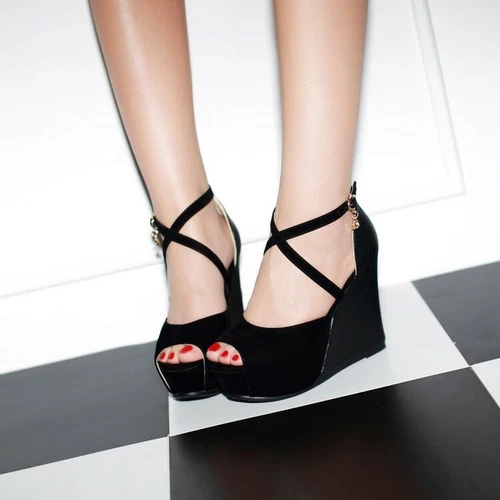 Sandalias de verano para mujer súper cuña tacón alto hebilla correa punta abierta plataforma zapatos - Imagen 13 de 14