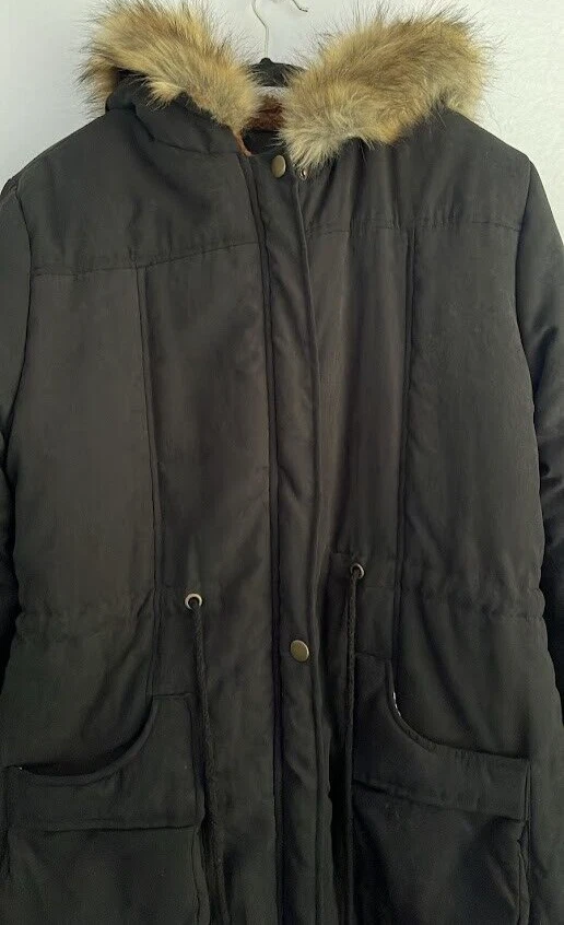 Grace Karin Jacket Women XL Black Winter Coat Fleece Lined Hood Faux Fur Trim - Image 4 of 4