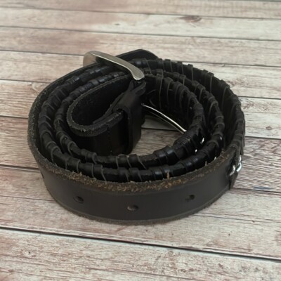Paige Leather Braided deep dark brown rustic belt with  display picture 2