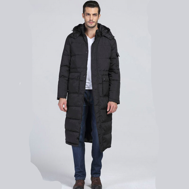 Winter Men Hooded Padded Puffer Warm Knee Length Cotton Jacket Long Parka Coat