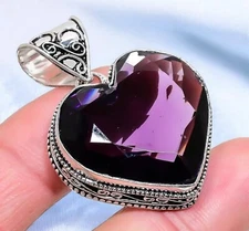Amethyst Heart gemstone handmade 925 sterling silver jewelry pendant