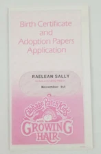 Cabbage Patch Kids Growning Hair Birth Certificate Adoption Papers Raelean Sally