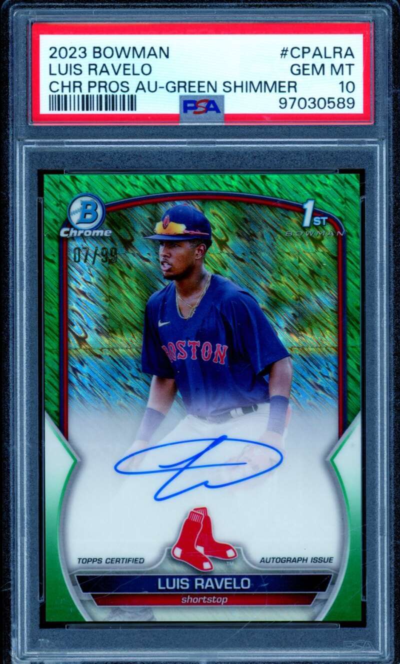 Luis Ravelo Rookie 2023 Bowman Chrome Prospect Auto Green Shimmer #CPALRA PSA 10