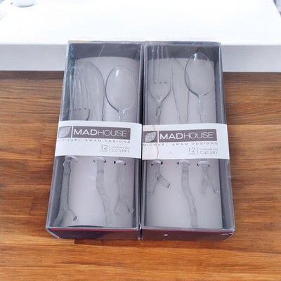 Madhouse by Michael Aram Designs 12 Count Twigs Cutlery Plastic Lot of Two Clear