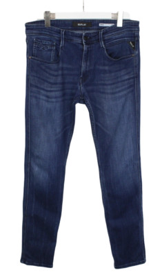 REPLAY Anbass M914Y Mens Jeans W33 L34 Slim Fit Faded Whiskers Blue