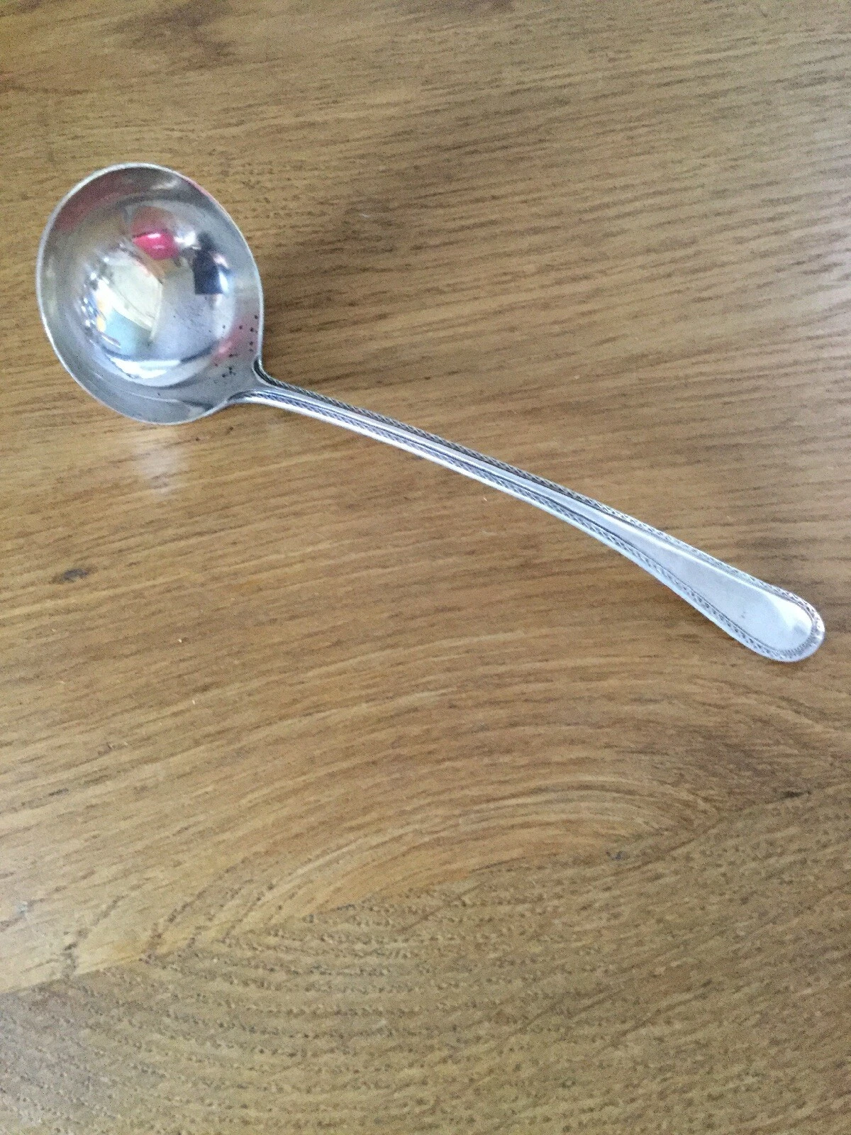 ANTIQUE SOLID SILVER SAUCE LADLE, ZIG ZAG BRIGHT CUT PATTERN BIRMINGHAM 1873