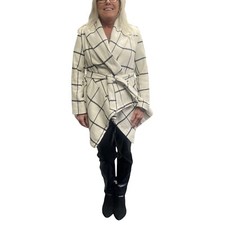 Chicwish PRAIRIE GRID RABATO COAT Wool Shawl Collar Wrap Tie Size Small