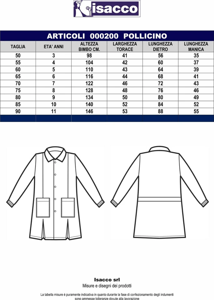 GREMBIULE ISACCO Divisa Bambina Bambino Asilo Scuola Materna Quadrettini Azzurro - Immagine 2 di 2