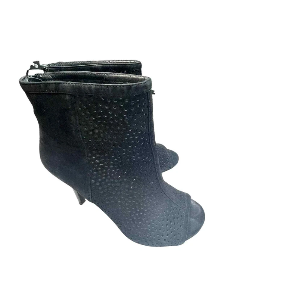 Stuart Weitzman black peep toe booties mesh cutout heels - Image 2 of 4