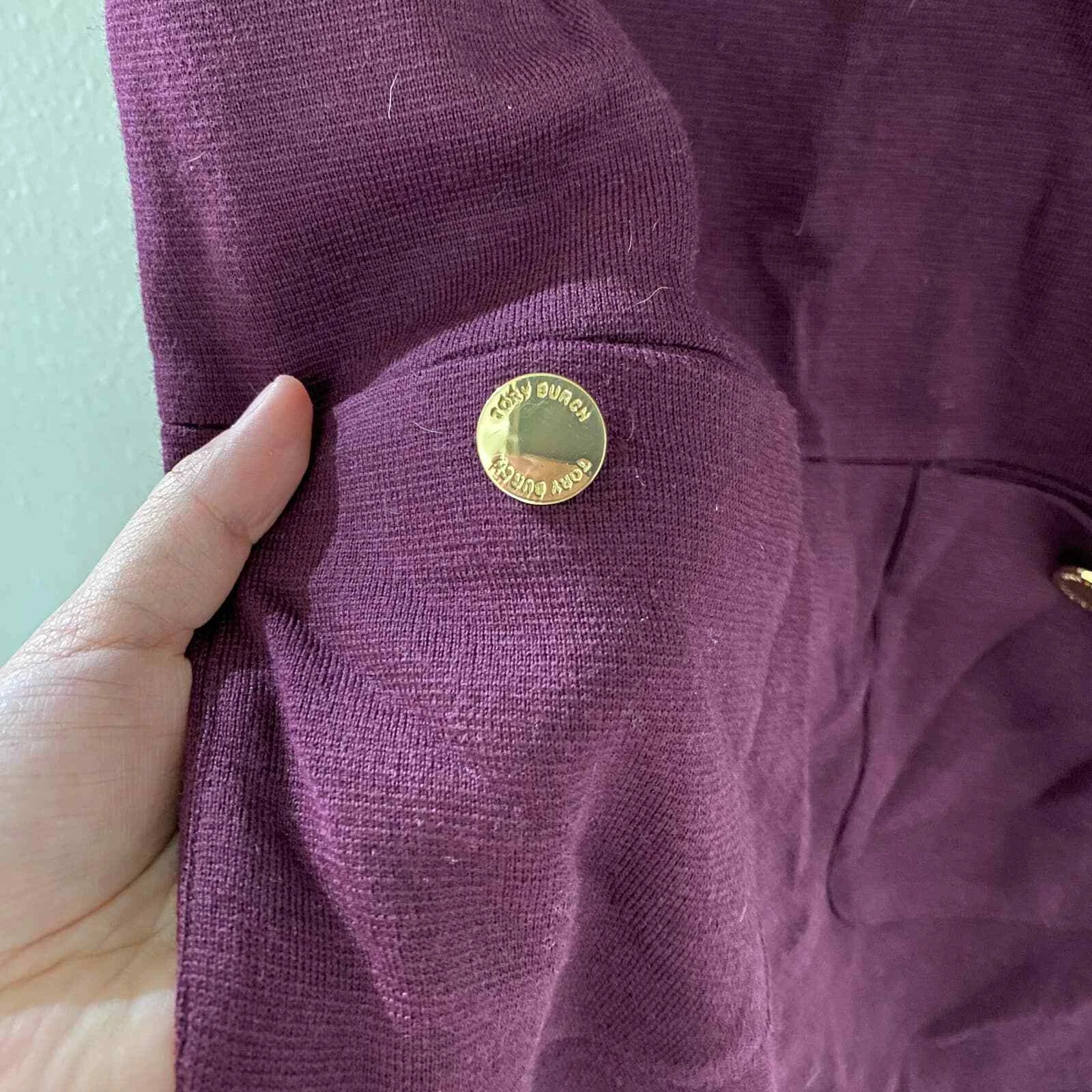 Abito in lana bordeaux Tory Burch Anthea taglia M bottoni oro tasche anteriori