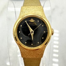 Seiko Watch Women 19mm Black Dial Gold Tone V401-0250 Round New Battery Sz 6.75