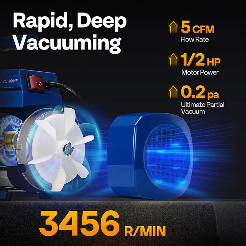 Bomba de vacío de aire de 2 etapas 1/2 HP 5CFM R32 R1234yf R454B R134a Foto 3 de 4