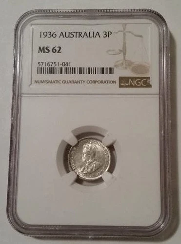 Australia George V 1936 Silver 3 Pence MS62 NGC