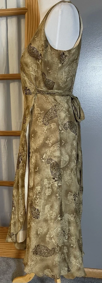 Vtg 80s Ralph Lauren Silk Wrap Dress Sz 8 Paisley Beige Midi Boho Whimsy Korea - Image 3 of 4