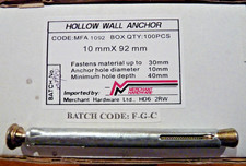 100 WINDOW / DOOR HOLLOW WALL METAL ANCHORS FIXINGS  10mm x 92mm