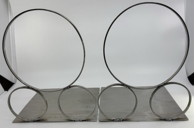 Industrial Silver Metal 3 Circle Bookends Rectangular Base Visible Welds 9.75  T