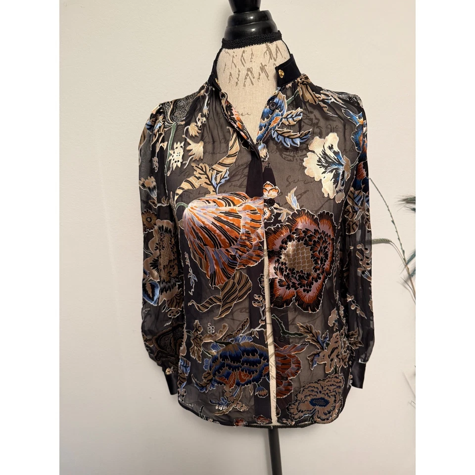 Blusa Tory Burch Botánica Estampado Floral Mezcla de Seda Transparente Talla 0 Foto 2 de 4