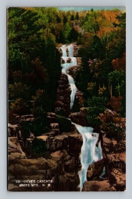 Postcard NH White Mountains New Hampshire Silver Cascade Falls Waterfall linen 