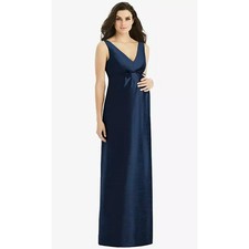 NEW Alfred Sung Sleeveless Satin Dress Womens 6R Midnight Navy Maternity Wedding