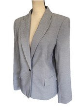 Calvin Klein Women's Blazer Jacket Navy White Grid Single Breast NWOT Size 14